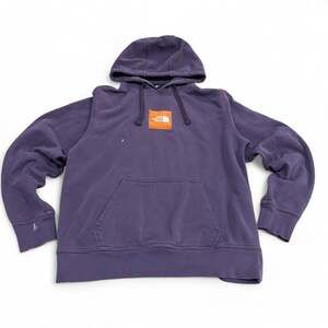 The North Face Purple Hoodie Men’s Large Orange Box Logo Pullover Sweatshirt